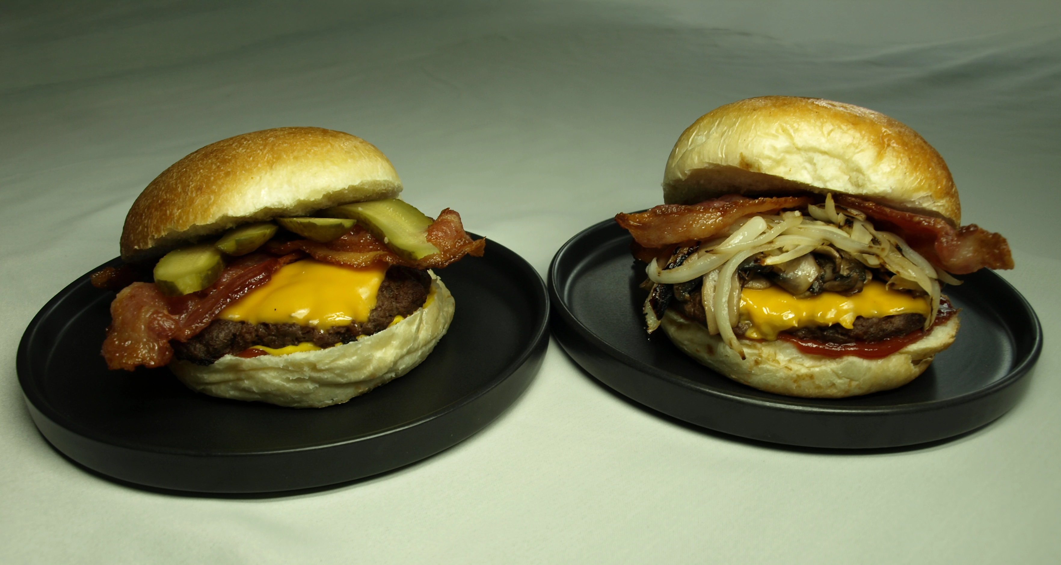Bacon cheeseburger and mushroom onion smash burger